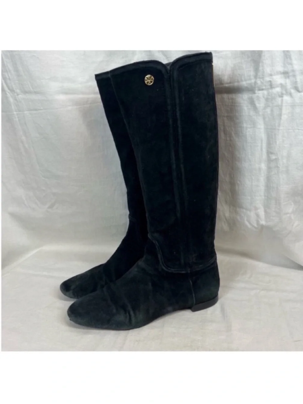 Tory Burch suede leather knee high riding boots black classic chic